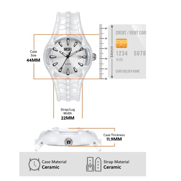 DIESEL DZ2197LE VERT WHITE DIAL WHITE CERAMIC BRACELET MEN'S WATCH - Picture 4 of 7